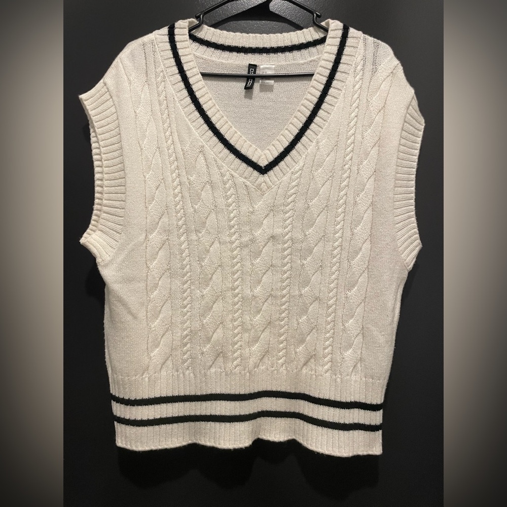 Divided Cream and Black Cable Knit Sweater Vest